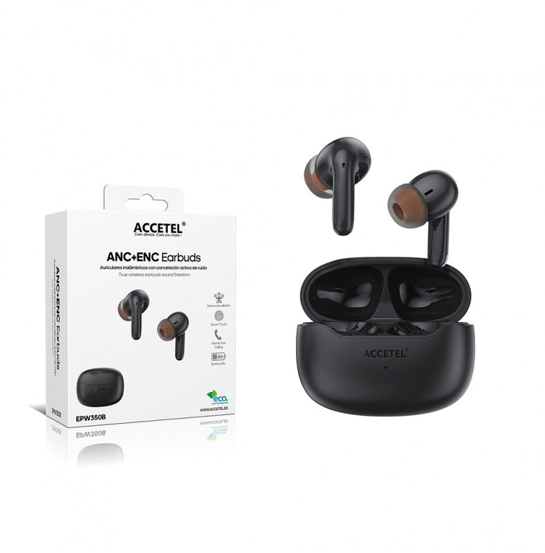 Auriculares sem fio EPW350B com cancelamento de ruído ativo (ANC+ENC) - Preto