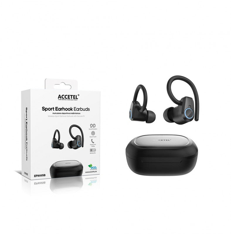Auriculares sem fio EPW615B para esportes – Preto