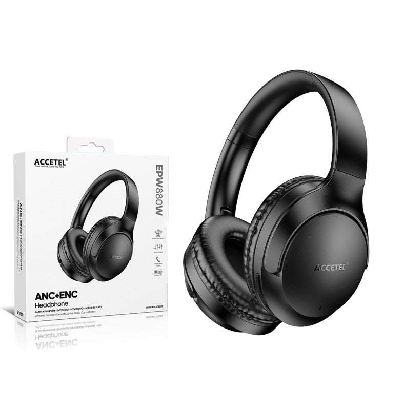 Auriculares sem fio EPW880B com cancelamento de ruído ativo ANC+ENC e microfone - Preto