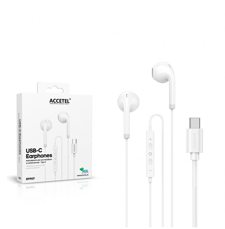 Auriculares USB-C com microfone e botão multifuncional