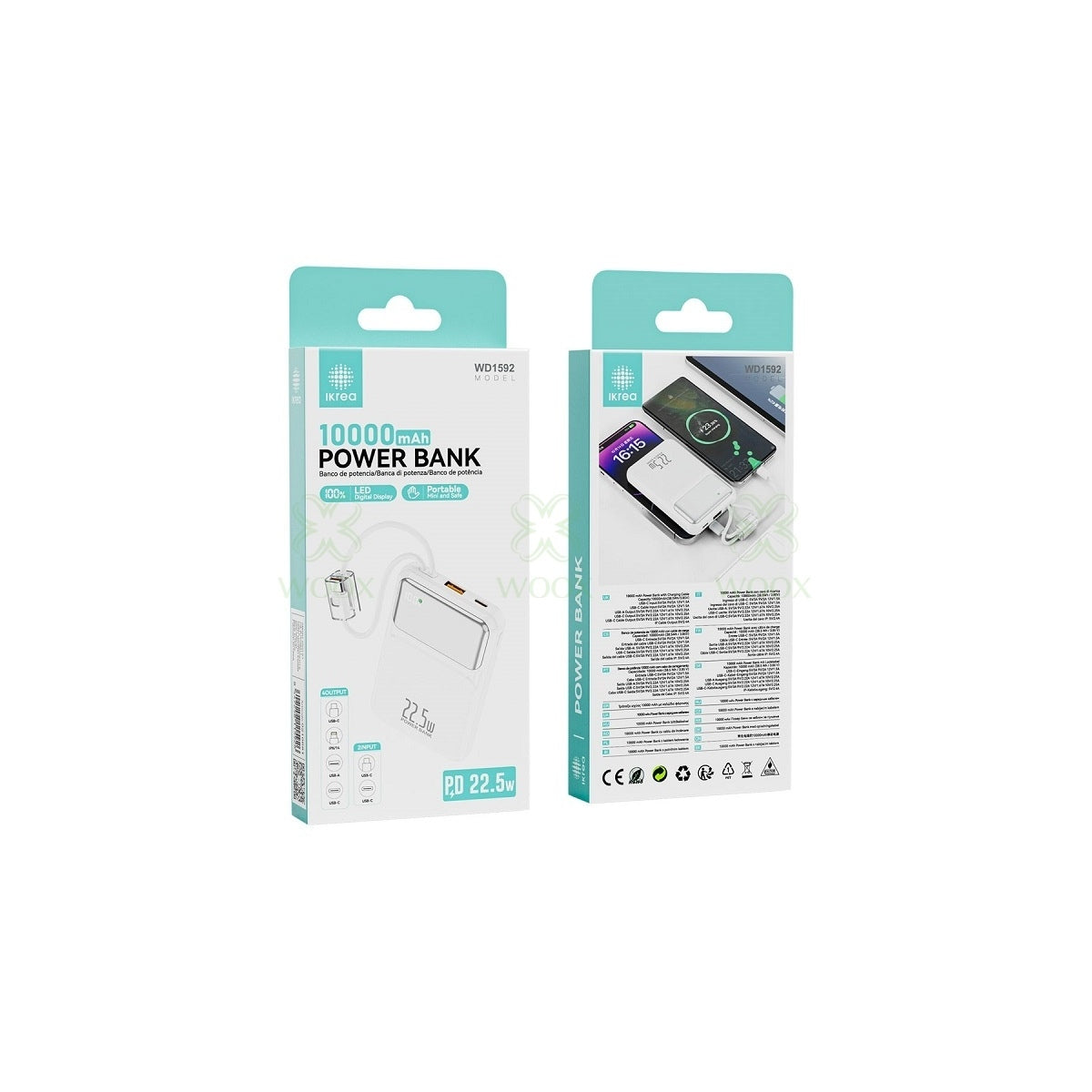 Bateria externa IKREA WD1592 PD 22,5W, 10000mAh, Branca