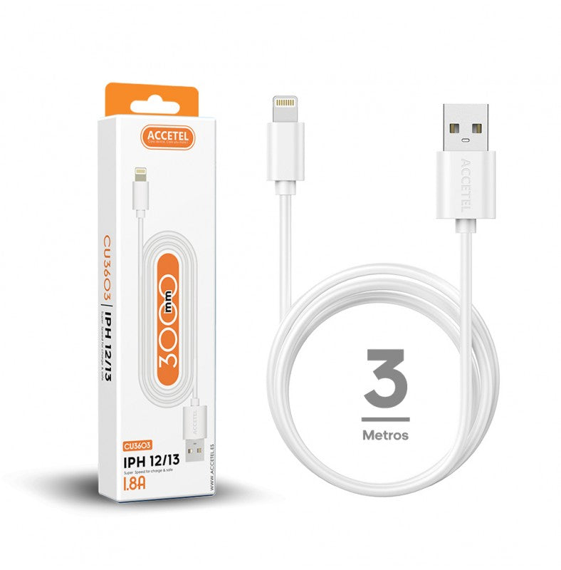 Cabo de dados 1.8A - Lightning Branco (3M)