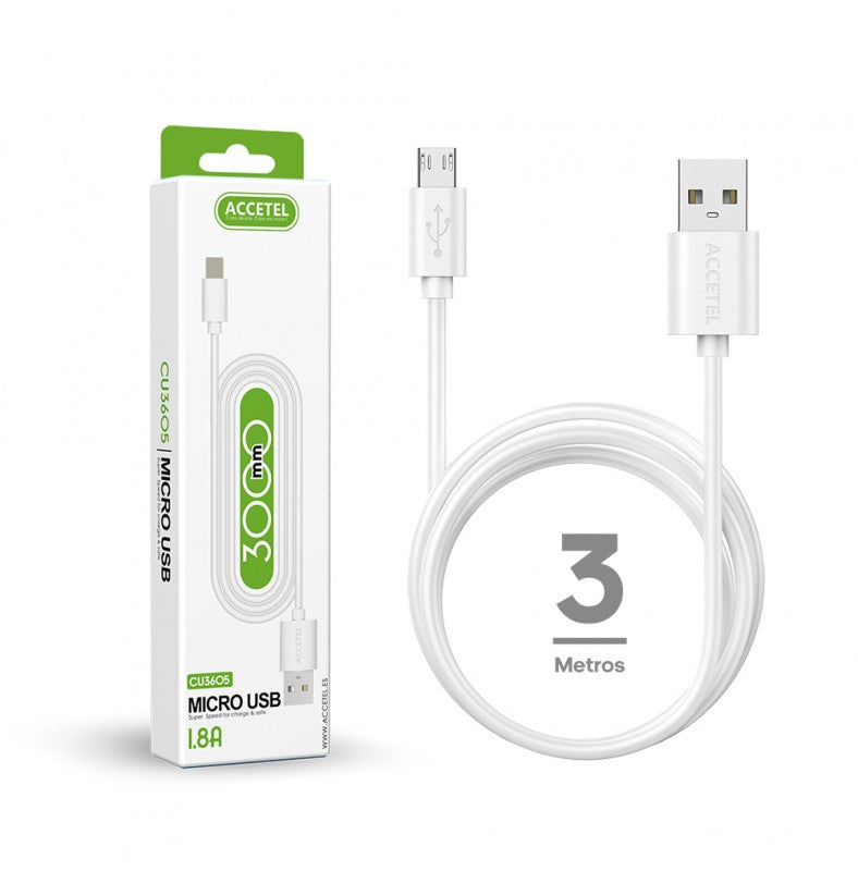 Cabo de dados 1.8A - Micro USB branco (3 m)