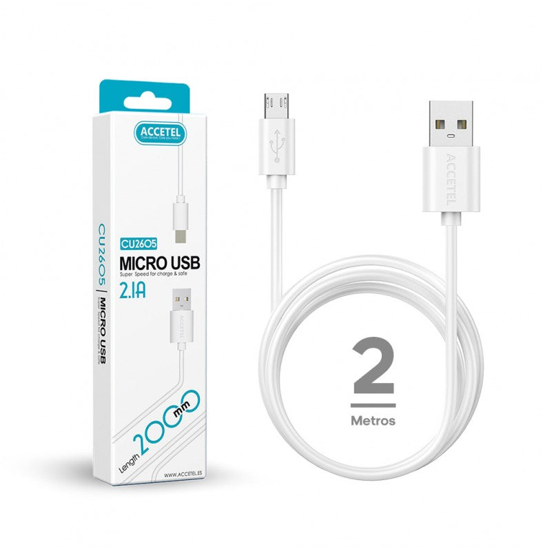Cabo de dados 2.1A - Micro USB branco (2 m)