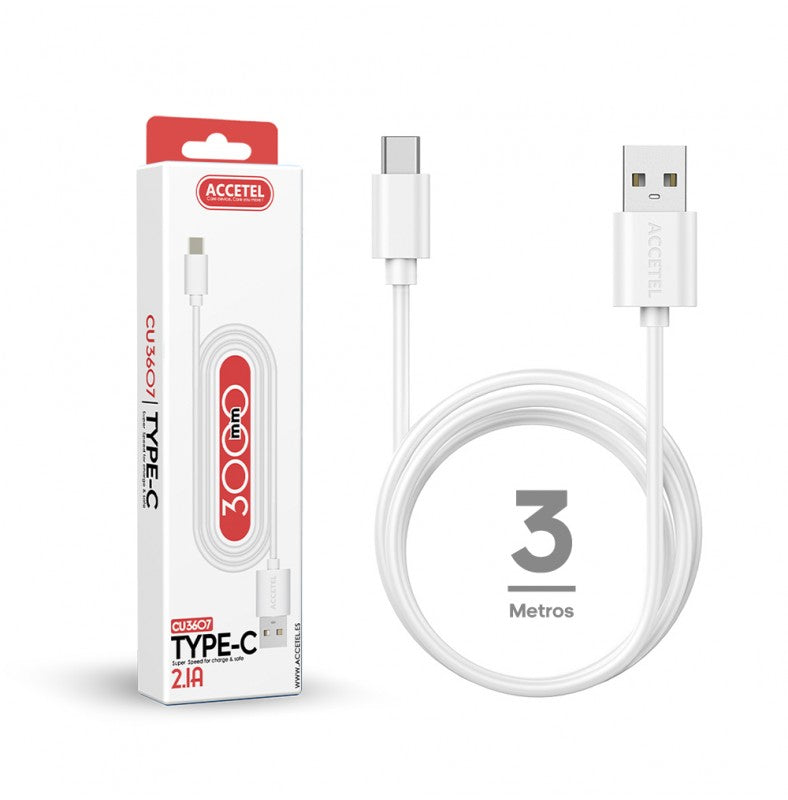 Cabo de dados 2.1A - USB-C branco (3 m)