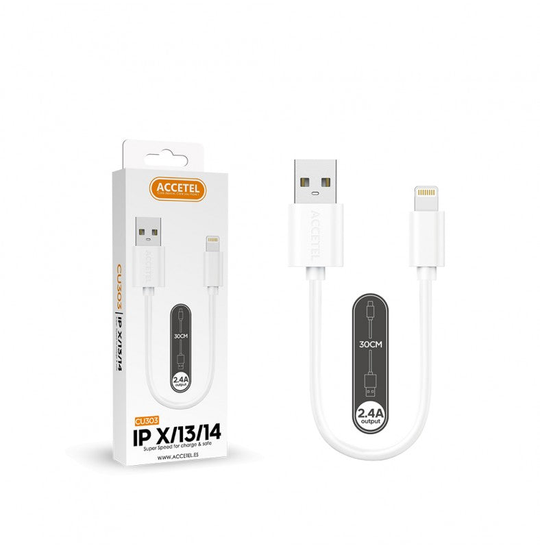 Cabo de dados 2.4A - Branco Lightning (0,30 m)