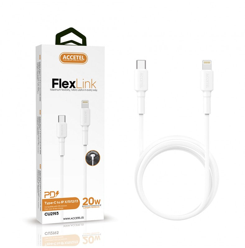 Cabo de dados para carregamento rápido PD 20W TPE USB-C para Lightning Branco (1M)