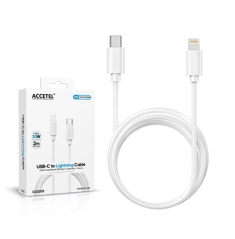 Cabo de dados USB-C para Lightning PD de 20 W com carregamento rápido, branco (2 m)