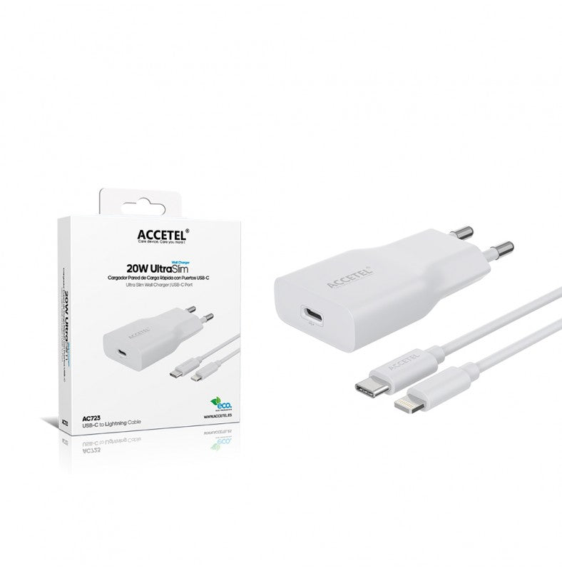 Cargador de Pared UltraSlim de Carga Rápida PD 20W - Cable USB-C a Lightning