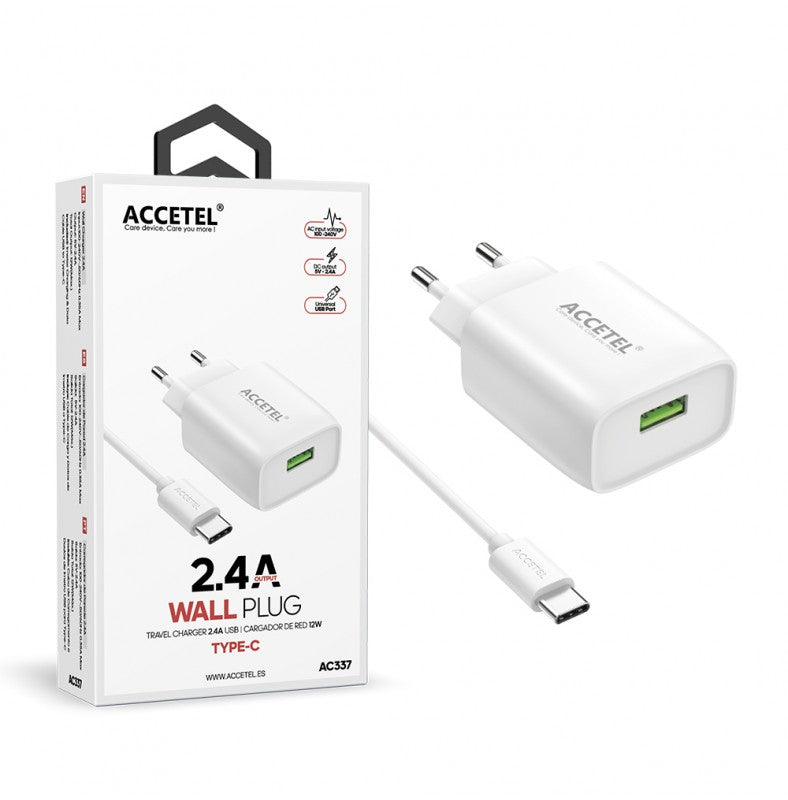 Carregador de parede USB 2.4A - Cabo USB-C